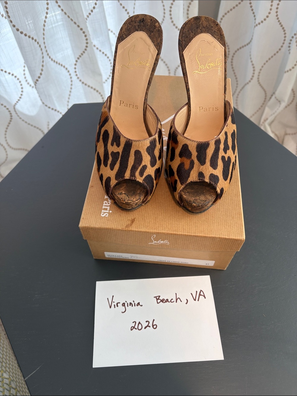 Christian Louboutin Leopard-Print Open-Toe Mule in Tan and Black